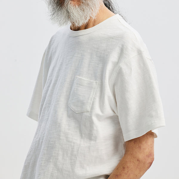 SLUB POCKET HALF T-SHIRT - WHITE