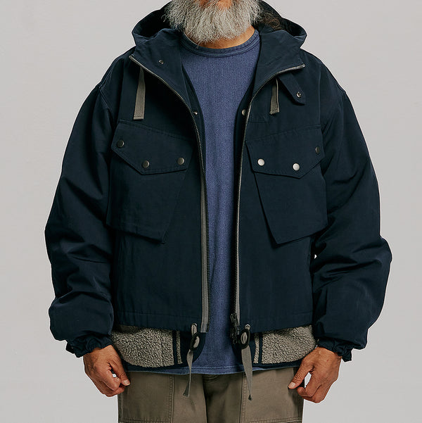 SMOCK 2 IN 1 HOODED PARKA JACKET - NAVY