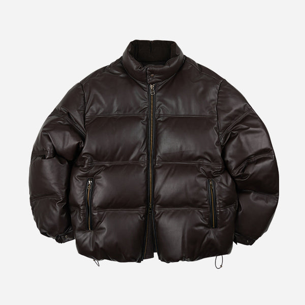 SNOWDON LEATHER DOWN JACKET - BROWN
