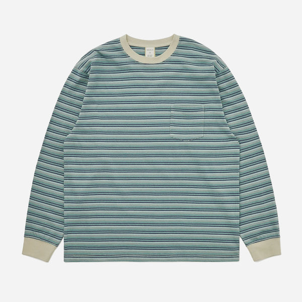 BORDER STRIPE L/S T-SHIRT - PISTACHIO/BLUE