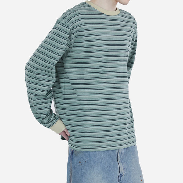 BORDER STRIPE L/S T-SHIRT - PISTACHIO/BLUE