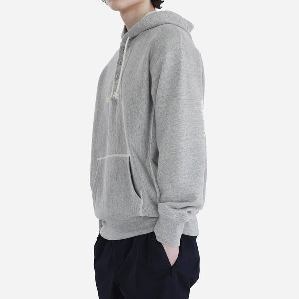 HALF BUTTON HOODIE - HEATHER GREY