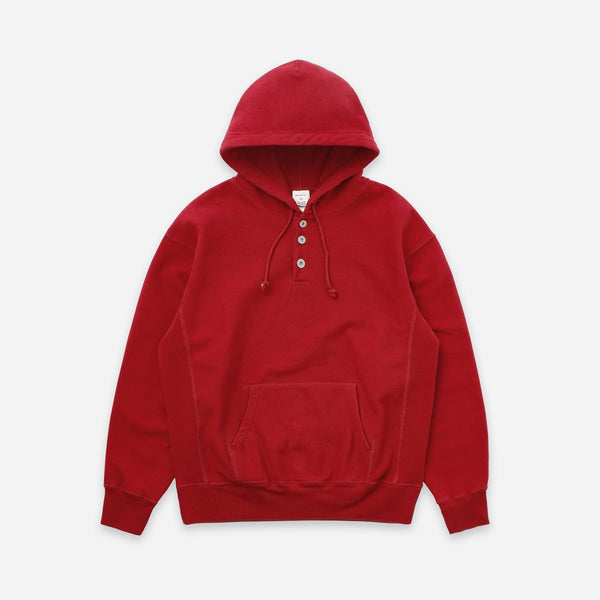 HALF BUTTON HOODIE - RED