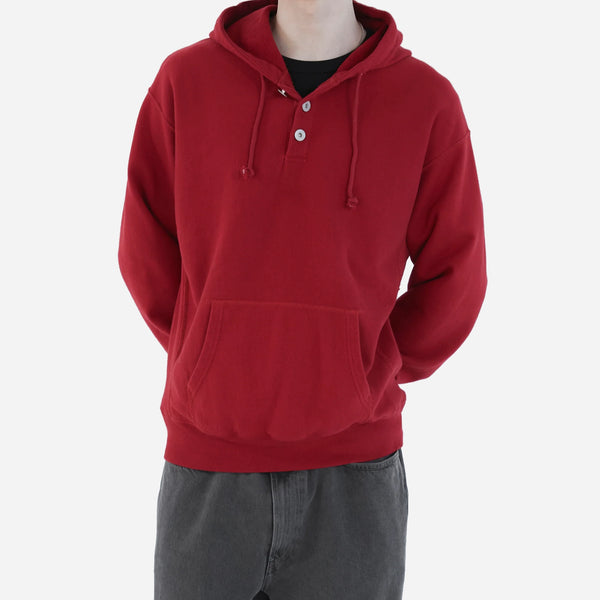 HALF BUTTON HOODIE - RED