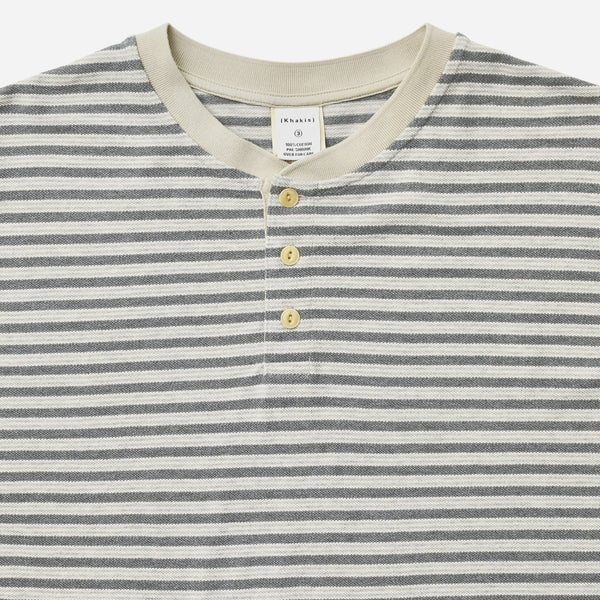 STRIPE HENLEY L/S T-SHIRT - GREY