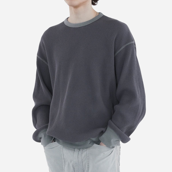WAFFLE CREW SWEAT - FADED BLACK