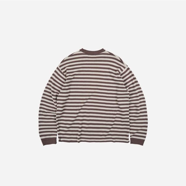 STRIPE KNIT L/S T-SHIRT - BROWN