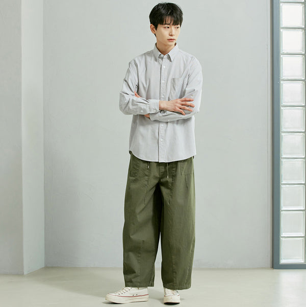 TWILL BALLOON PANTS - OLIVE