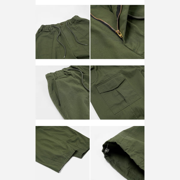 TWILL CARGO BALLOON PANTS - OLIVE