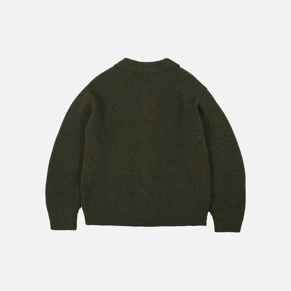 ULTRA HEAVYWEIGHT COLLAR CARDIGAN - FOREST GREEN
