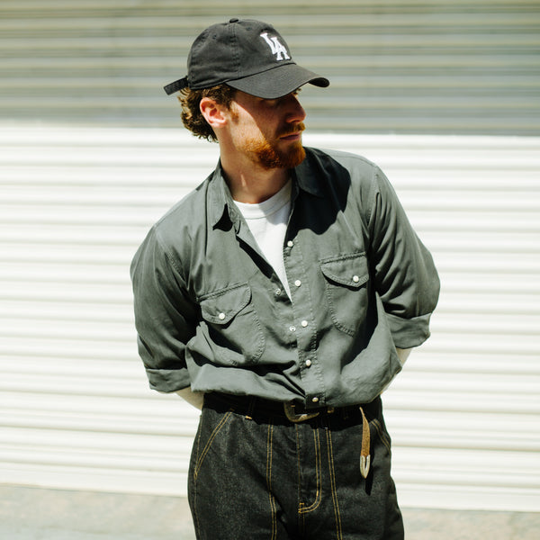 AERTEX HALF ZIP SHIRT - FADED BLACK