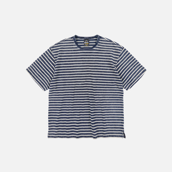 VINTAGE FADED STRIPE HALF T-SHIRT - INDIGO