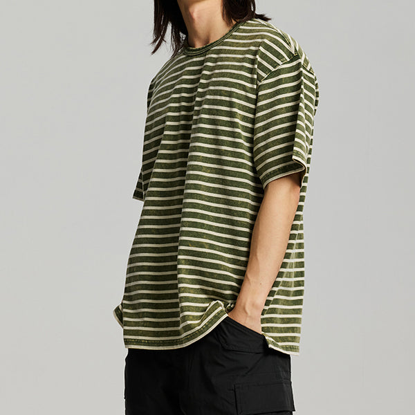 VINTAGE FADED STRIPE HALF T-SHIRT - DARK GREEN