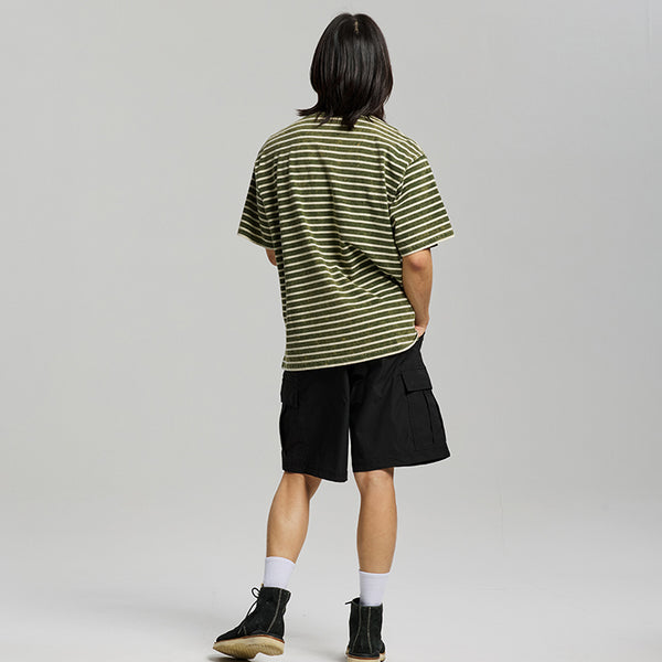 VINTAGE FADED STRIPE HALF T-SHIRT - DARK GREEN