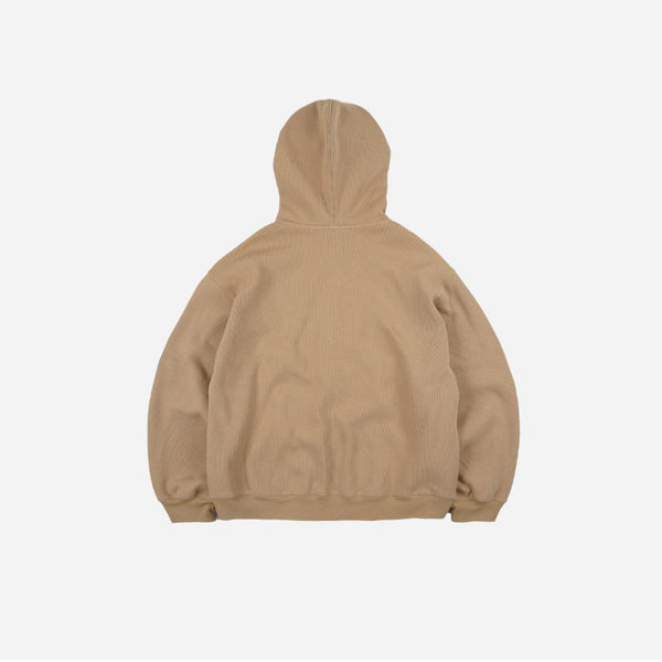WAFFLE ZIP UP HOODIE - BEIGE