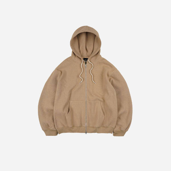 WAFFLE ZIP UP HOODIE - BEIGE