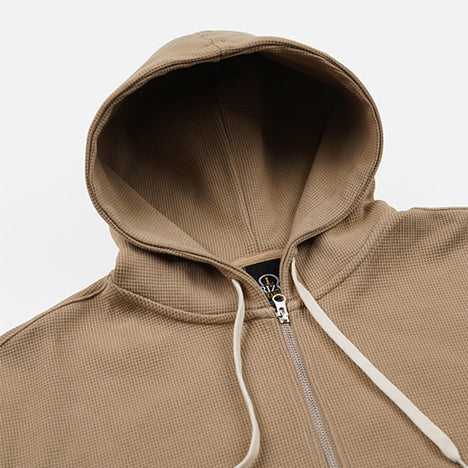 WAFFLE ZIP UP HOODIE - BEIGE