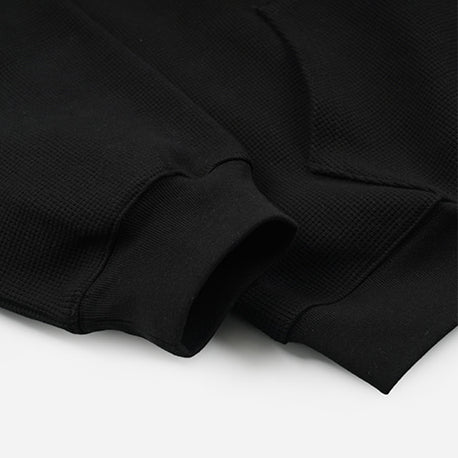 WAFFLE ZIP UP HOODIE - BLACK