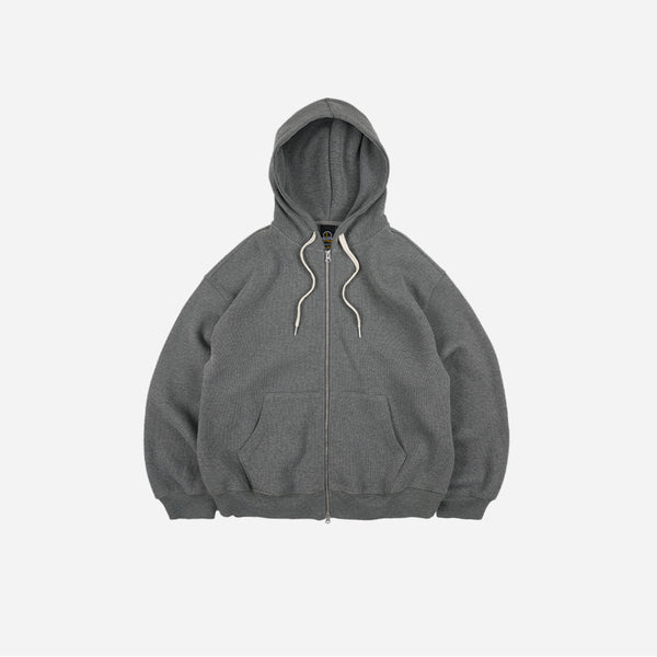 WAFFLE ZIP UP HOODIE - GREY