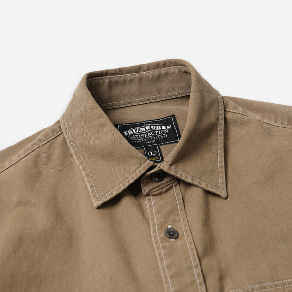 WASHED CARPENTER POCKET WORK SHIRT - BEIGE