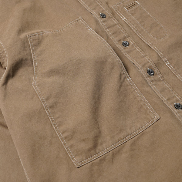 WASHED CARPENTER POCKET WORK SHIRT - BEIGE