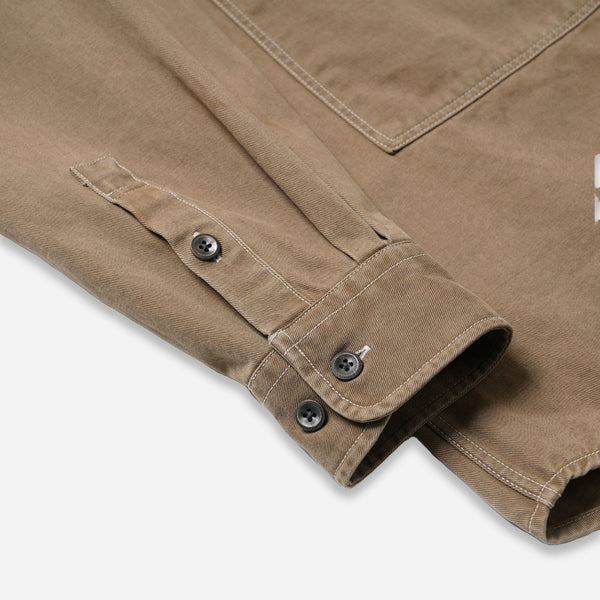 WASHED CARPENTER POCKET WORK SHIRT - BEIGE