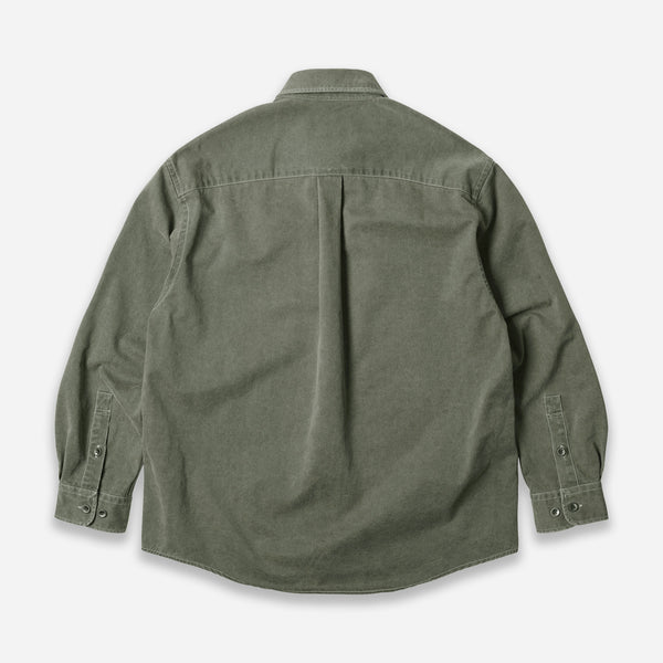 WASHED CARPENTER POCKET WORK SHIRT - OLIVE