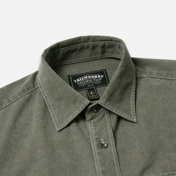 WASHED CARPENTER POCKET WORK SHIRT - OLIVE