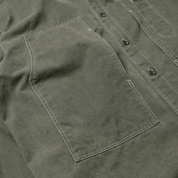 WASHED CARPENTER POCKET WORK SHIRT - OLIVE