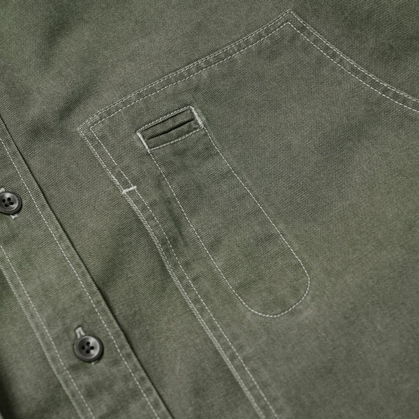 WASHED CARPENTER POCKET WORK SHIRT - OLIVE