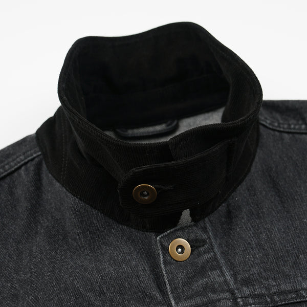 WASHED DENIM TRUCKER JACKET - BLACK