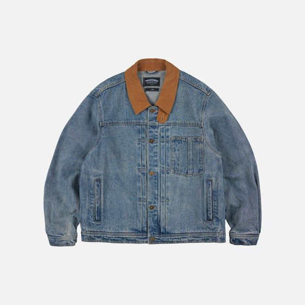 WASHED DENIM TRUCKER JACKET - BLUE