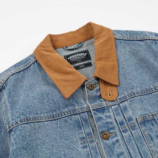 WASHED DENIM TRUCKER JACKET - BLUE