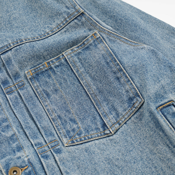 WASHED DENIM TRUCKER JACKET - BLUE