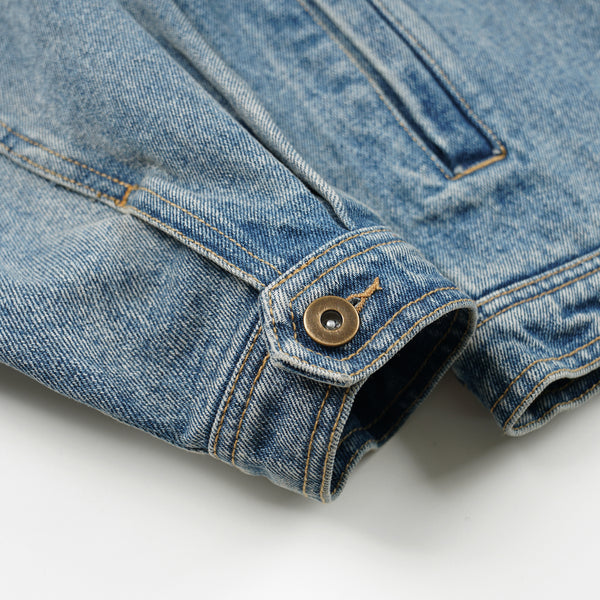 WASHED DENIM TRUCKER JACKET - BLUE