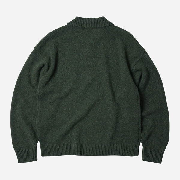 WOOL COLLAR KNIT PULLOVER -FOREST GREEN