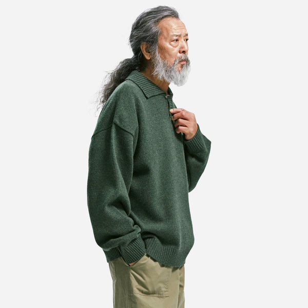 WOOL COLLAR KNIT PULLOVER -FOREST GREEN