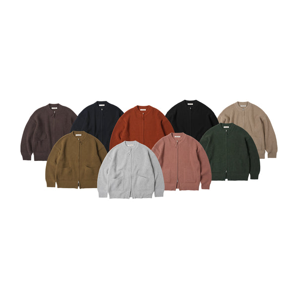 WOOL DECK ZIP UP CARDIGAN - CHOCO BROWN