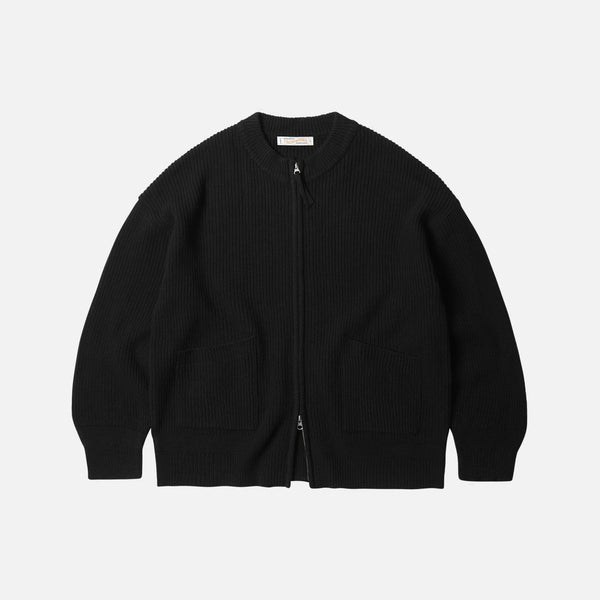 WOOL DECK ZIPUP CARDIGAN - BLACK