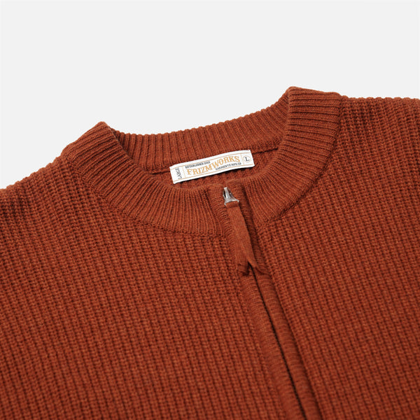 WOOL DECK ZIP UP CARDIGAN - BRICK