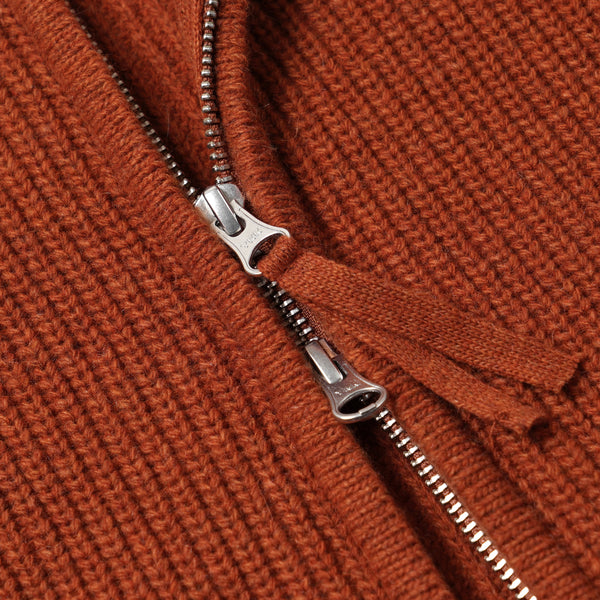 WOOL DECK ZIP UP CARDIGAN - BRICK