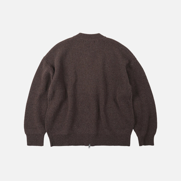 WOOL DECK ZIP UP CARDIGAN - CHOCO BROWN