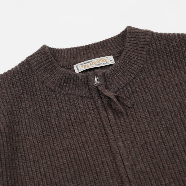 WOOL DECK ZIP UP CARDIGAN - CHOCO BROWN