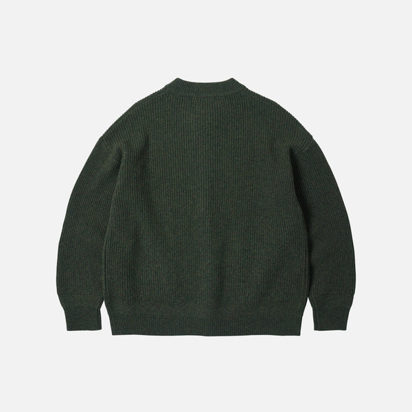 WOOL DECK ZIP UP CARDIGAN - FOREST GREEN