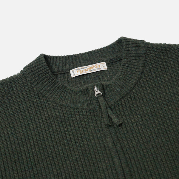 WOOL DECK ZIP UP CARDIGAN - FOREST GREEN