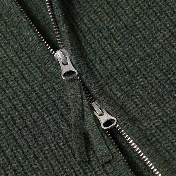 WOOL DECK ZIP UP CARDIGAN - FOREST GREEN