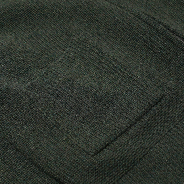 WOOL DECK ZIP UP CARDIGAN - FOREST GREEN