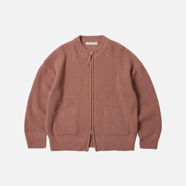 WOOL DECK ZIP UP CARDIGAN - INDIAN PINK