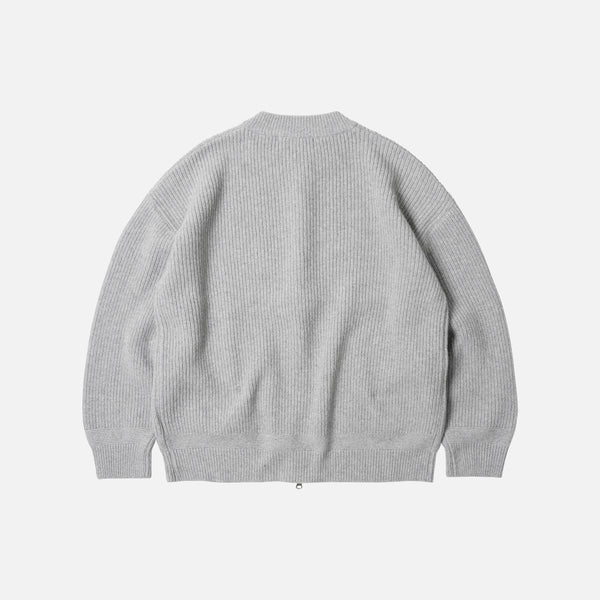 WOOL DECK ZIP UP CARDIGAN - LIGHT GREY