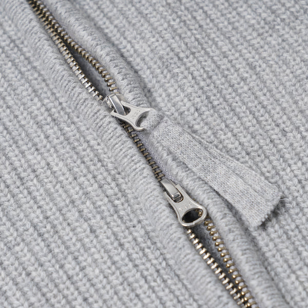 WOOL DECK ZIP UP CARDIGAN - LIGHT GREY